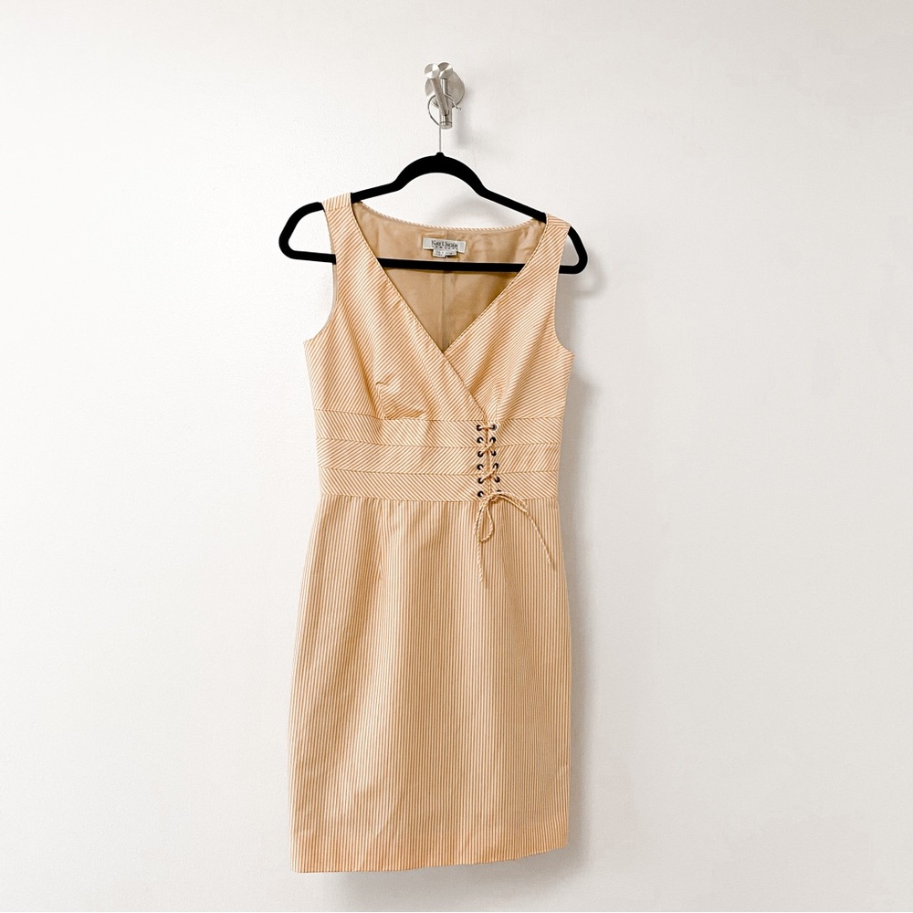 Anthro Kay Unger Holiday Spring Party‎ Striped Side Corset Tie Creamsicle Mini